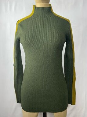 Kerisma Green Ribbed Knit Sweater Med Mock Minimalist
